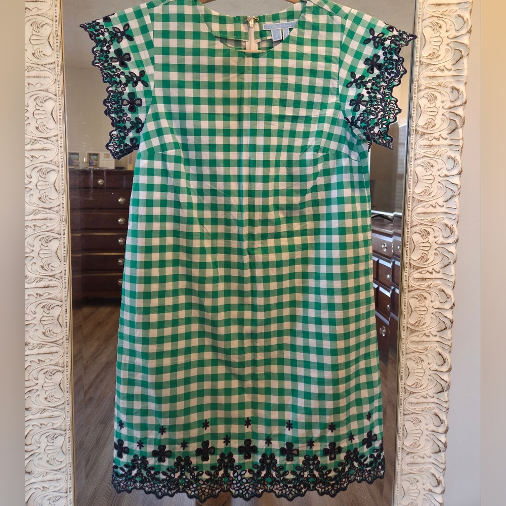 Draper James Green and White Gingham Dress with Navy Trim